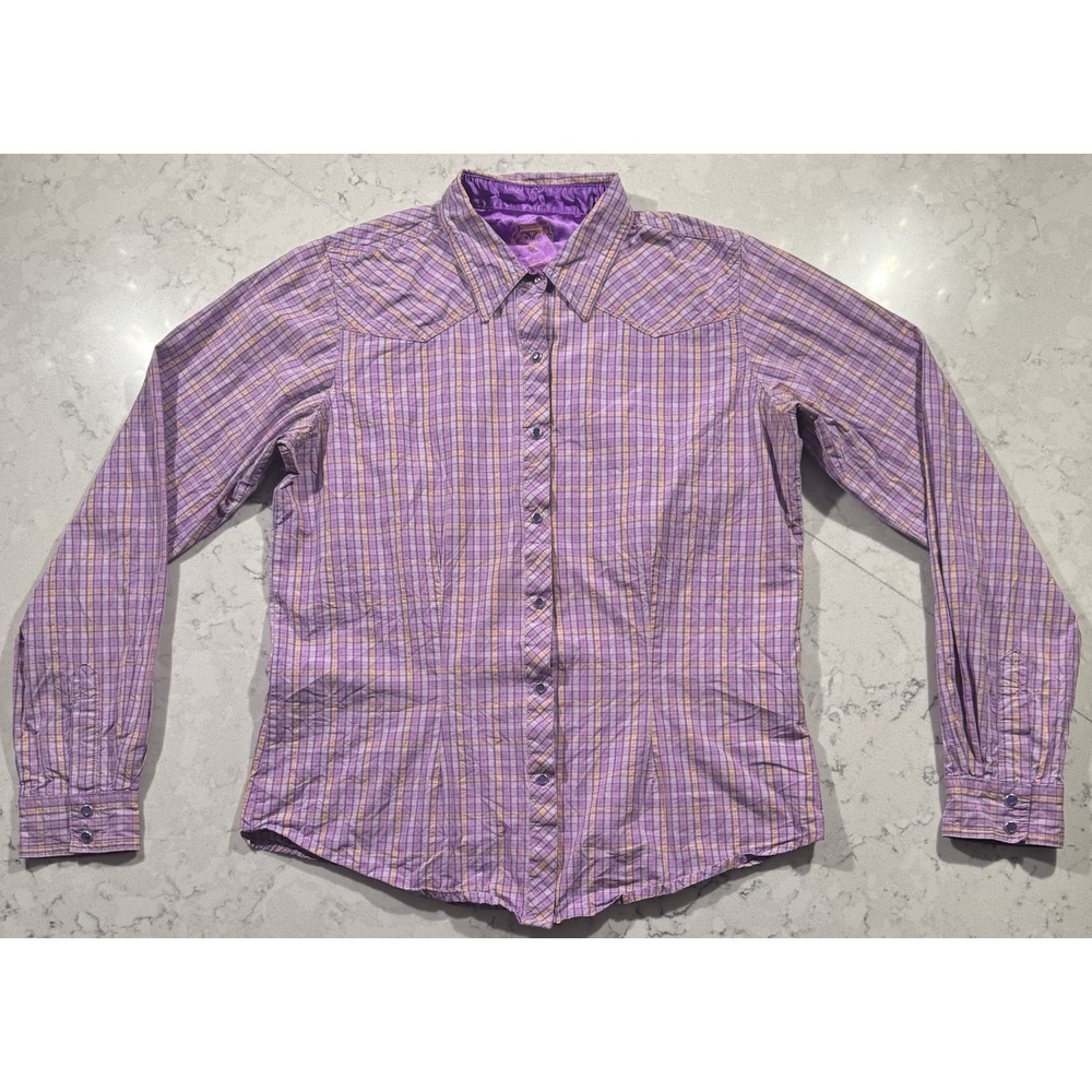 Wrangler Twenty X Western Shirt Womens L Purple Plaid Tailored Fit Pearl Snap
